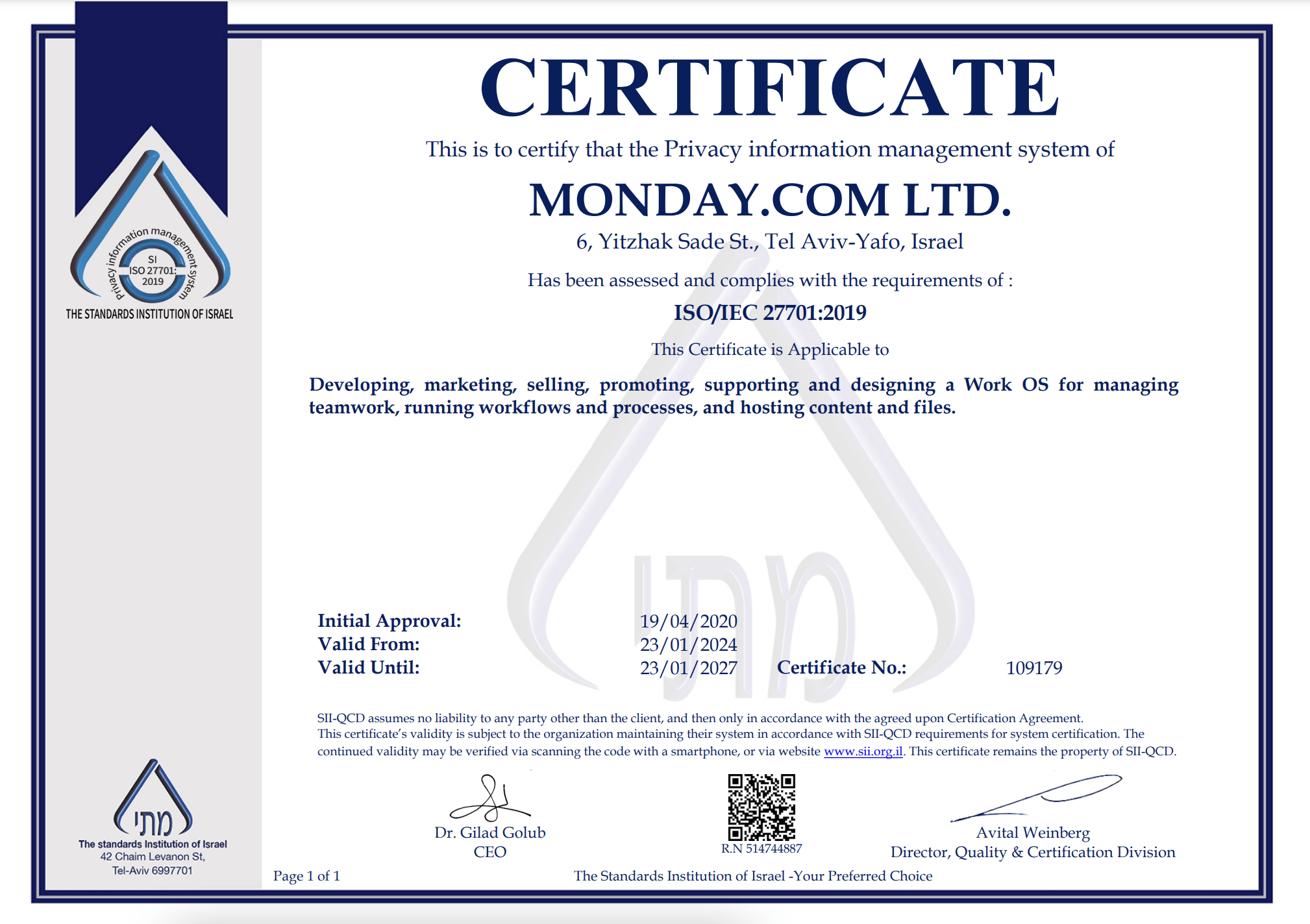 MONDAY.COM LTD 27701